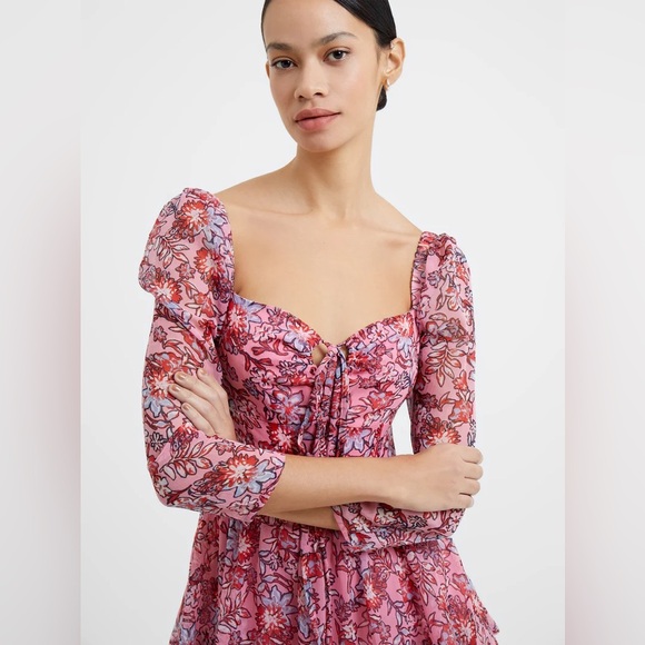 French Connection Fotini Recycled Hallie Tiered Mini Dress in Sea Pink Size 6 US - Picture 1 of 11